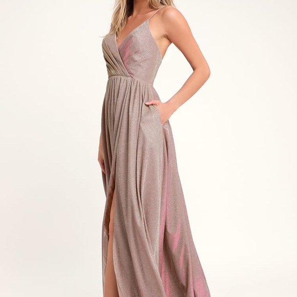 Lulus Dresses & Skirts - NWT Lulu's Iridescent Blush Glitter Maxi Dress